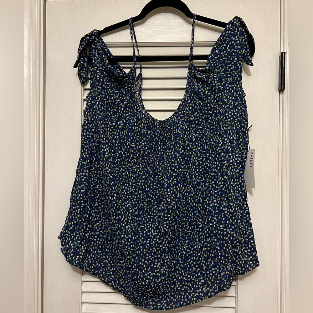 Bailey 44 Navy Floral Cold Shoulder Strappy Top Sz L NWT
